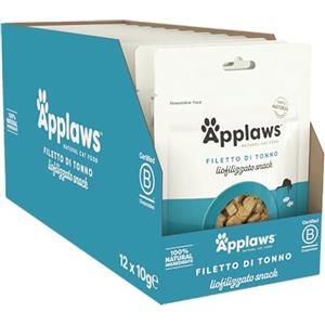 Applaws Snack Naturali al 100% per Gatti, Filetto di Tonno Liofilizzato - Confezione da 12 x 10g Bustine