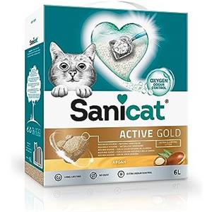 Sanicat-Lettiera per gatti agglomerante Active Gold con aroma all'argan | A base di minerali naturali per garantire il controllo dei cattivi odori | Assorbe l'umidità e facilita la pulizia, Formato 6L
