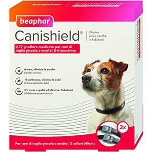 Beaphar Canishield, Collare Antiparassitario per Cani 48 cm, per Cani di Taglia Piccola e Media, Contro Pulci e Zecche, Confezione da 2 Collari