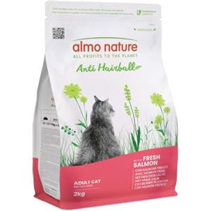 Almo Nature Anti Hairball - Crocchette Gatto Adulto con Salmone Fresco, con Miscela di Fibre Vegetali per Contrastare la Formazione di Boli di Pelo - Sacco da 2kg