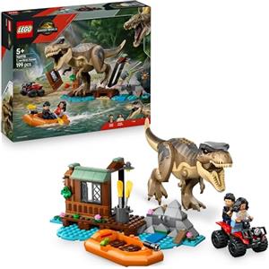 LEGO Jurassic World Fuga sul Fiume dal T. Rex - Giocattolo Interattivo con Dinosauro, una Barca, un Veicolo ATV e 2 Minifigure - Regalo per Bambini e Bambine da 5 Anni in su - 76975