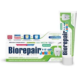 Biorepair, Dentifricio Junior 6-12 anni, Dentifricio per Bambini senza Fluoro, con Vitamina E, Antiossidante, per Gengive Sane, Rinfrescante Gusto Menta, 75 ml
