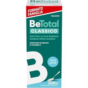 Be-Total Classico Integratore Alimentare di Vitamina B per Ridurre la Stanchezza e Riattivare l'Energia, a Supporto del Sistema Immunitario, Bambini 3+ e Adulti, Gusto Latte, 200ml