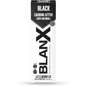 Blanx Dentifricio Black 75ml, Dentifricio Sbiancante con Licheni Islandici e Carboni Attivi 100% Naturali, Rimuove Macchie da Caffè, Fumo e Tè,, Vegan Friendly