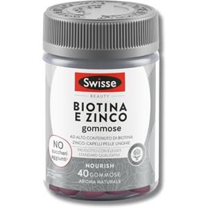 Swisse Biotina e Zinco - Integratore Biotina e Zinco per Capelli Luminosi, Pelle e Unghie Sani, Alto Dosaggio, Gusto Frutti Rossi, 40 Gommose