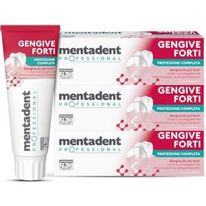 Mentadent Dentifricio Gengive Forti Protezione Completa, Per Gengive Delicate, Aiuta a Proteggere da Infiammazioni e Sanguinamento, Igiene Orale Quotidiana, Cofanetto 3x75 ml con Pochette Omaggio