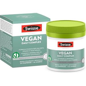 SWISSE Vegan Daily Complex- Integratore Multivitaminico Vitamine e Minerali, Supporto Nutrizionale per Dieta Vegana e Vegetariana con Vitamina D C, Zinco e Altri Integratori 30 Compresse Made in Italy