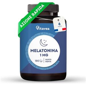 Vitavea Melatonina Vitavea - Melatonina per Dormire - 1 mg - Integratore per il Sonno - Jet lag - 180 Compresse Orodispersibili - 6 Mesi - Gusto Menta