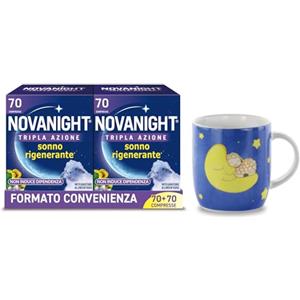 Novanight, Idee Regalo Tazza Thun in Omaggio con Novanight Tripla Azione Melatonina per Dormire, Integratori, Disturbi del Sonno - Escolzia, Passiflora, Melissa (70+70 Compresse)