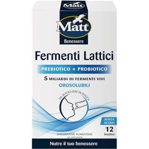Matt, Fermenti Lattici Bambini e Adulti Orosolubili Prebiotico + Probiotico, con 5 Miliardi di Cellule Vive e Inulina, per l'Equilibrio della Flora Batterica Intestinale, Senza Glutine, 12 Bustine