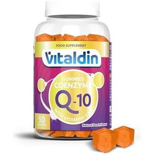VITALDIN Coenzima Q10 Gummies - Integratore di Bellezza - 200 mg di CoQ10 per dose + Vitamina C & E - 50 Caramelle Gommose (fornitura per 1 mese), Gusto Pesca - Antiossidante - Senza Glutine