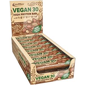 IronMaxx Vegan 30 Barrette Proteiche - Gusto Arachidi - 24 x 35 g, 26% Proteine Vegetali, Basso Contenuto di Zuccheri, Senza Soia e Olio di Palma