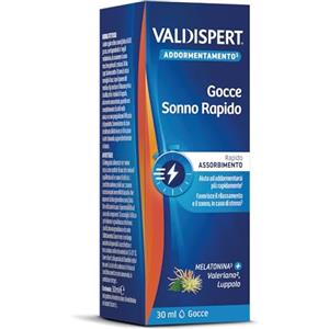 Valdispert Gocce Sonno Rapido, Integratore Alimentare per Dormire con Melatonina, Valeriana e Luppolo, Senza Glutine e Senza Lattosio, 30 ml