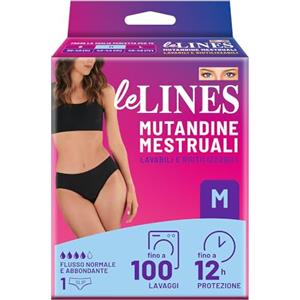 Lines Le LINES Mutande Mestruali Donna Taglia M - Slip Assorbenti Lavabili e Riutilizzabili fino a 100 Lavaggi, Protezione fino a 12 Ore, Invisibili, per Flusso Normale e Abbondante, Tecnologia a 4 Strati