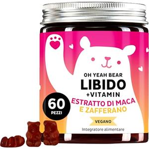 Bears with Benefits Caramelle Gommose Maca - 300 MG - Energia e Vitalità - Con Tribulus Terrestris e Zafferano - Resistenza Fisica e Performance - Vegano - Senza Glutine e Lattosio - 60 pezzi - Bears with Benefits