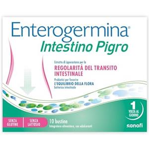 Enterogermina Intestino Pigro, Fermenti Lattici, Probiotici, Prebiotici, FOS, Integratore Regolarità Intestinale, con Psillio, Ibisco, Ippocastano, Opuntia, 20 Bustine Gusto Frutti di Bosco