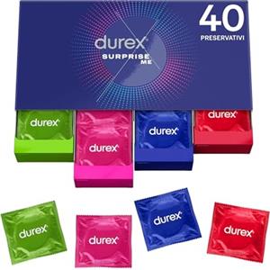 Durex Surprise Me Kit di Preservativi Assortiti, Sottili con Rilievi e Nervature, 40 Profilattici