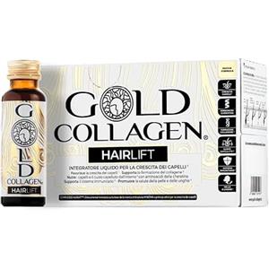 GOLD COLLAGEN Hairlift - Integratore Capelli Liquido al Collagene Marino con Acido Ialuronico, Biotina Capelli, Cheratina, Zinco, Vitamina C e B6, Fortifica Capelli Pelle Unghie - 10 Flaconi da 50 ml