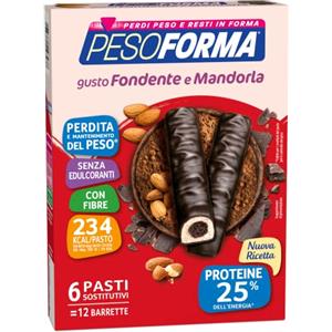 Pesoforma Barrette Cioccolato Fondente e Cuore di Mandorla, Pasto sostitutivo per il controllo del peso, Barrette proteiche, Barrette per restare in forma, Solo 234 calorie, 12x31g