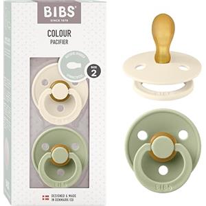 BIBS Colour Symmetrical, Set di 2 ciucci, succhietto senza BPA, Tettarella simmetrica. Lattice di gomma naturale, Prodotto in Danimarca/UE. Misura 2 (6-18 mesi), Ivory/Sage
