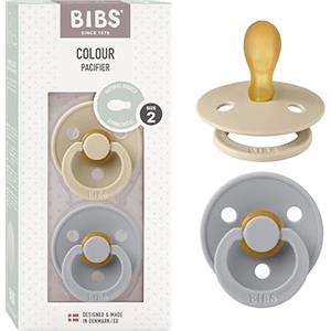 BIBS Colour Symmetrical, Set di 2 ciucci, succhietto senza BPA, Tettarella simmetrica. Lattice di gomma naturale, Prodotto in Danimarca/UE. Misura 2 (6-18 mesi), Vanilla/Cloud