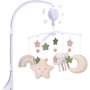 COTTONBEBE Giostrina Culla Neonato con Carillon - 35 musiche - 3 modalità - Volume Regolabile - Facile da Installare - Per 0+ Mesi Bambini e Bambine (arcobaleno)