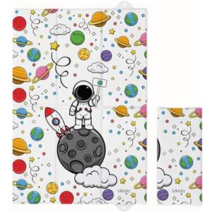 Kikido Materassino Fasciatoio Portatile Neonato 40x60 cm - Astronauta - Cuscino Fasciatoio Morbido, Pieghevole e Impermeabile 60x40 - Materassino Da Viaggio per Cambio Pannolino