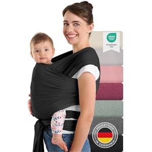 Laleni Fascia Neonato fino a 15kg in Morbido Cotone - Fascia Porta Bebe dalla nascita - Fascia Neonato Porta Bebe Certificata OEKO-TEX - Fascia Bebe Lunga 5,10m - Fascia Elastica Neonato Nero