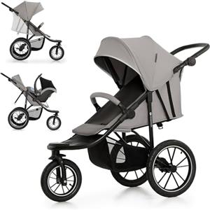 kk Kinderkraft Kinderkraft HELSI 2 Passeggino leggero 3 ruote, dalla nascita fino 27 kg, con Maniglione del genitore regolabile, Posizione sdraietta, Grande ruote gonfiabili, Cestello portaoggetti, Grigio