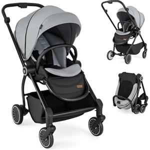 RELAX4LIFE Passeggino Leggero e Reversibile per Bambini 0-3 Anni, con Seduta Fronte Mamma e Strada, Schienale Regolabile, Ruote Ammortizzate, Cestello 36L, Portata 30kg, Omologato CE (GRIGIO)