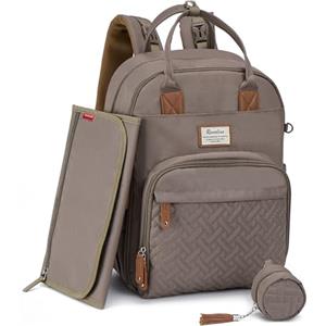 RUVALINO Borsa Zaino Fasciatoio, Zaino Mamma Multifunzione con Fasciatoio Portatile, Porta Ciuccio e Cinghie per Passeggino, Borsa Fasciatoio per Viaggiare Mamma Papà, Kaki