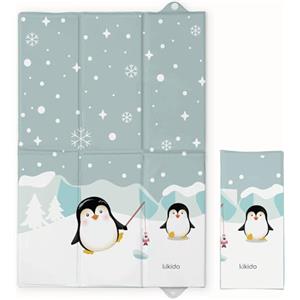 Kikido Materassino Fasciatoio Portatile Neonato 40x60 cm - Pinguini - Cuscino Fasciatoio Pieghevole, Compatto, Salvaspazio e Impermeabile 60x40 - Materassino Da Viaggio per Cambio Pannolino