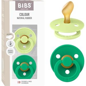 BIBS Colour Anatomical, Set di 2 ciucci, succhietto senza BPA, Tettarella anatomica. Lattice di gomma naturale, Prodotto in Danimarca, Taglia 2 (6-18 mesi), Matcha/Cactus