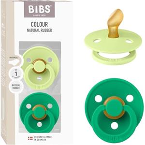 BIBS Colour Anatomical, Set di 2 ciucci, succhietto senza BPA, Tettarella anatomica. Lattice di gomma naturale, Prodotto in Danimarca, Taglia 1 (0-6 mesi), Matcha/Cactus