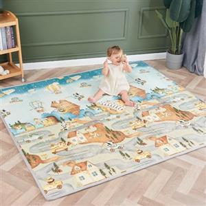SUPERBE BEBE Tappeto Gioco Bambini Pieghevole 180x200x1.5cm Palestrina Neonato Montessori Reversibile Non Tossico E Impermeabile In Schiuma Per Bimbi. Palestra Neonati - Tappeto Tummy Time Neonati - Regalo Bambino