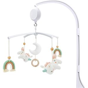 COTTONBEBE Giostrina Culla Neonato con Carillon - 35 musiche - 3 modalità - Volume Regolabile - Facile da Installare - Per 0+ Mesi Bambini e Bambine - Unicorno bianco