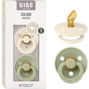 BIBS Colour Anatomical, Set di 2 ciucci, succhietto senza BPA, Tettarella anatomica. Lattice di gomma naturale, Prodotto in Danimarca/UE. Misura 1 (0-6 mesi), Ivory/Sage
