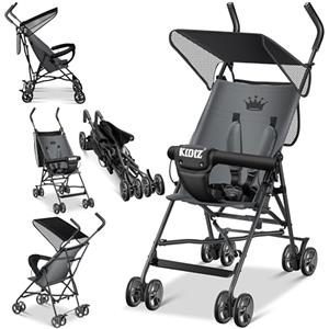KIDIZ Passeggino pieghevole 360°, ruote 4", con parasole, cintura sicurezza 5 punti dai 6 mesi, colore: antracite