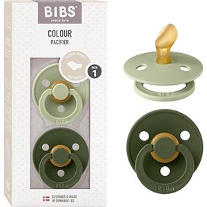 BIBS Colour Anatomical, Set di 2 ciucci, succhietto senza BPA, Tettarella anatomica. Lattice di gomma naturale, Prodotto in Danimarca/UE. Misura 1 (0-6 mesi), Sage/Hunter Green