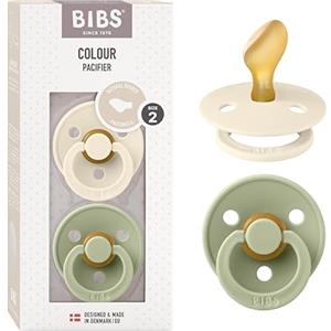 BIBS Colour Anatomical, Set di 2 ciucci, succhietto senza BPA, Tettarella anatomica. Lattice di gomma naturale, Prodotto in Danimarca/UE. Misura 2 (6-18 mesi), Ivory/Sage