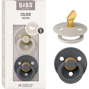 BIBS Colour Anatomical, Set di 2 ciucci, succhietto senza BPA, Tettarella anatomica. Lattice di gomma naturale, Prodotto in Danimarca/UE. Misura 1 (0-6 mesi), Sand/Iron