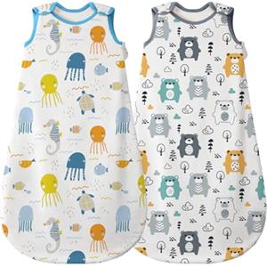 Mosebears Sacco Nanna in Morbido Cotone per Neonati 6-12 mesi 0,5 Tog con Cerniera a Doppio Cursore per Facilitare il Cambio del Pannolino Stampe Graziose