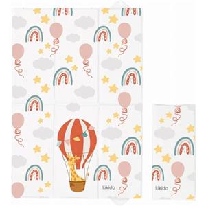 Kikido Materassino Fasciatoio Portatile Neonato 40x60 cm - Mongolfiera - Cuscino Fasciatoio Morbido, Pieghevole e Impermeabile 60x40 - Materassino Da Viaggio per Cambio Pannolino