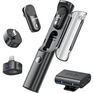 BOYA Magic Microfono Wireless(Supporto escluso), a Clip, Portatile a Mano, da Tavolo, da Videocamera, per iPhone, Mini Microfono Lavalier con Connettore USB-C/Lightning/jack 3,5 mm, Microfoni a Bavero