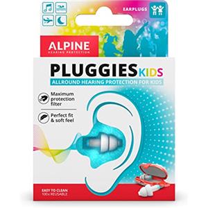 Alpine Pluggies - Tappi per bambini - Per bambini e canali uditivi più piccoli - Per l'aereo e la piscina - Materiale ipoallergenico confortevole - Tappi riutilizzabili