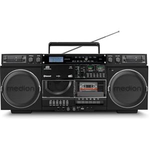 MEDION Registratore a cassette P66538 (ghetto blaster retrò con lettore CD, anni '80, grande, USB, SD, CD, cassetta MC, antenna telescopica radio DAB+, Bluetooth, piastra per cassette