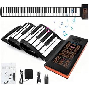 TECKZOON 88 Tasti Tastiera Pianoforte Arrotolabile, Pianoforte Elettronico Portatile con 128 Ritmi Toni, 20 Demo, Funzione MIDI,Ricaricabile Rollup Pianoforte Pieghevole per Bambini Principianti Adulti