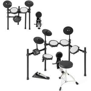 KOMFOTTEU Batteria Elettronica Pieghevole, Batteria Elettrica con 225 Suoni, 15 Combinazioni di Batteria, 30 Canzoni, 9 Metronomi e Midi, Strumento Musicale con Sgabello Regolabile e Cuffie