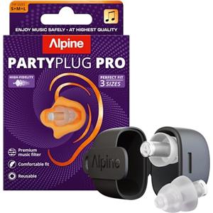 Alpine PartyPlug Pro Tappi Orecchie Concerti, Hi-Fi Protezione Uditiva Professionale 21dB - Qualità Premium per Festival, Musica & Discoteca, Audio Alta Fedeltà, 3 Misure (S/M/L), Trasparente