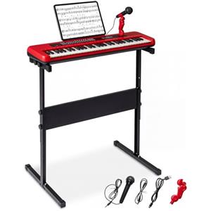 COSTWAY Tastiera Pianoforte Elettrica a 61 Tasti, Giocattolo Musicale da Interno con Supporto Regolabile, Microfono e Leggio, Strumento Digitale Educativo per Bambini e Bambini 3+ Anni (Rosso)